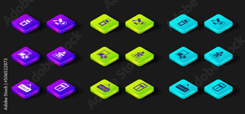 Set Price tag with Sale, Online auction, Auction painting, auctioneer sells, hammer price and ancient vase icon. Vector