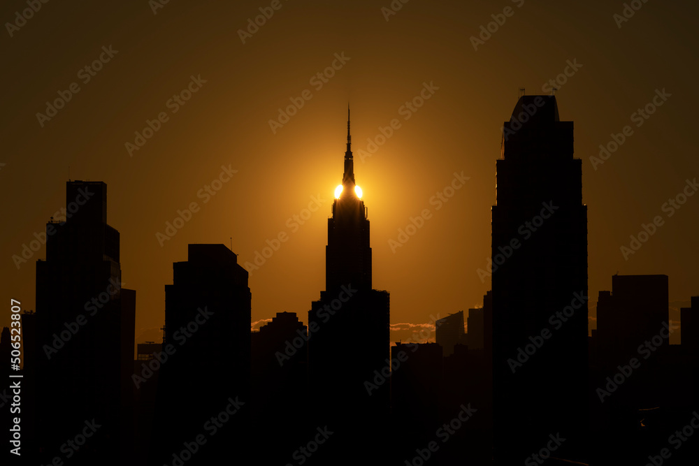 NYC sunset skyline silhouette 
