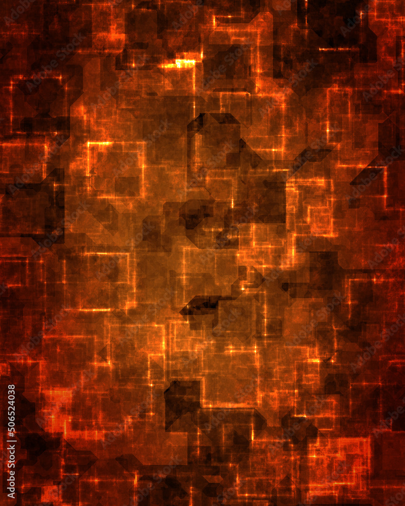 A background texture of orange square circuits.
