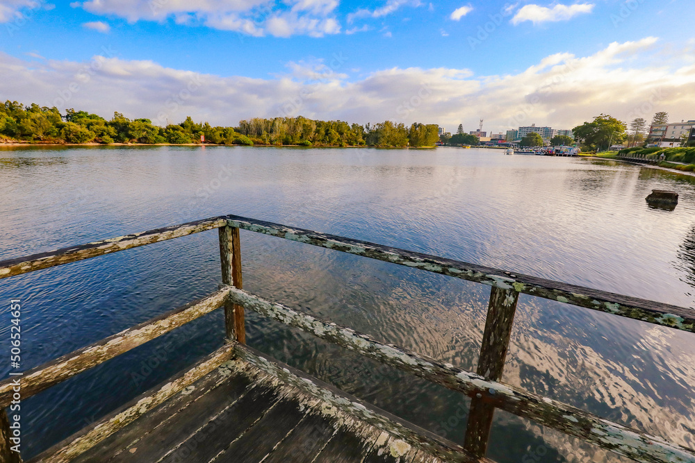 Water view from swimming platform on Wallis Lake at Forster NSW Australia