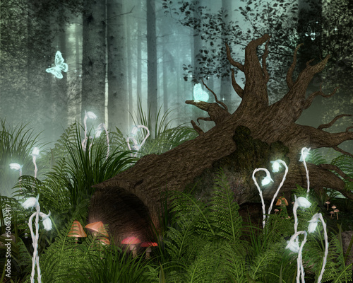 Canvas Print A magical forest glade with glowing plants.