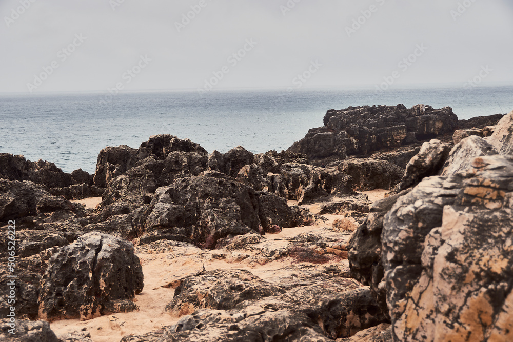 Atlantic ocean landscape in Cascais, Portugal. Rocky oceanview Atlantic ocean landscape in Cascais, Portugal. Rocky oceanview