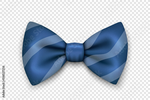 Vector 3d Realistic Blue Textured Striped Bow Tie Icon Closeup Isolated. Silk Glossy Bowtie, Tie Gentleman. Mockup, Design Template. Bow tie for Man. Mens Fashion, Fathers Day Holiday