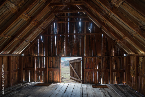 Inside the hayloft of the historic barn at Mad Creek, near Steamboat Springs, Colorado