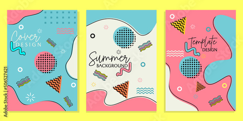 set of cover designs with cute and cheerful memphis backgrounds. design for banner, poster, wallpaper