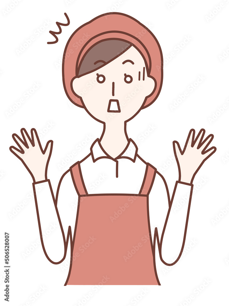 Surprised female clerk with her hands in the air Surprised female clerk with her hands in the air