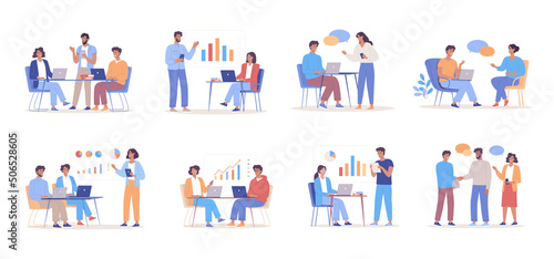 People working in the office colorful characters design set