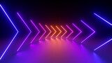 3d render, abstract minimal geometric wallpaper, colorful neon arrows over the black background