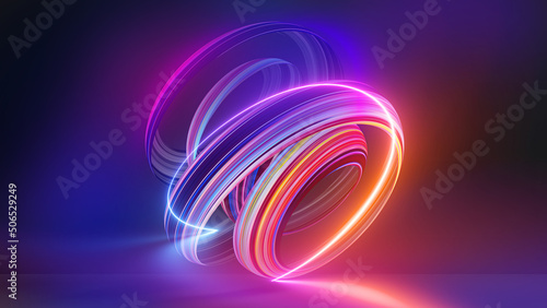 Canvas Print 3d render, colorful background with abstract shape glowing in ultraviolet spectrum, curvy neon lines