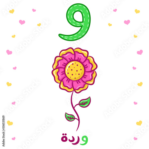 Printable Arabic letter alphabet flashcard sheet learning the Arabic letter with a flower