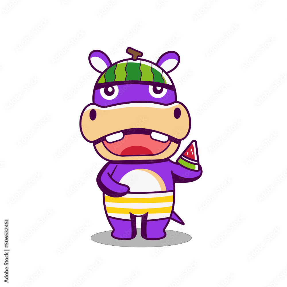Cute hippopotamus summer mascot