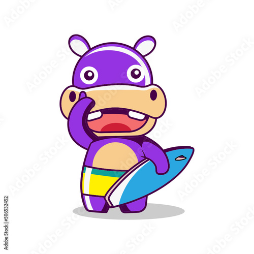 Cute hippopotamus summer mascot