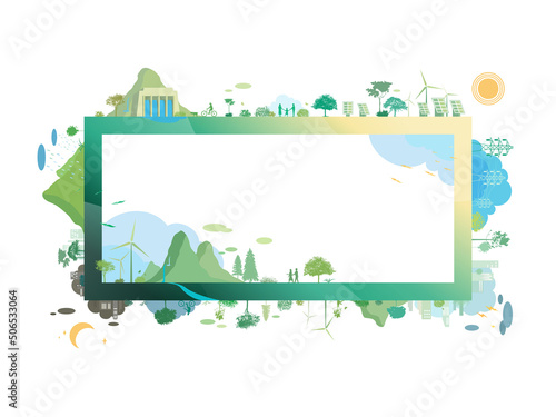 ESG and ECO friendly community rectangle frame shows by the green environmental its suit to add words and picture inside about ESG - Environmental, Social, and Governance vector illustration EPS 10