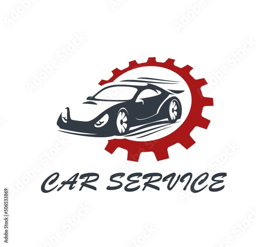 Sport car service icon, engine repair and auto mechanic garage, vector symbol. Sport cars and racing gears automotive maintenance or tuning and reparation station, racecar motors workshop icon