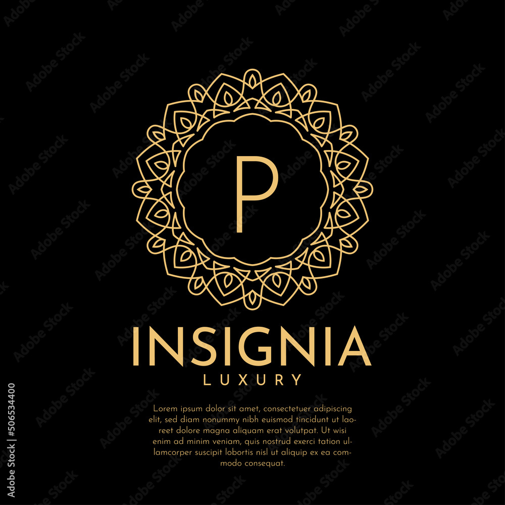Obraz premium letter P luxurious insignia circle decorative lace vector logo design