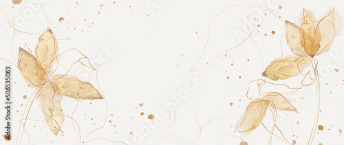 Luxury watercolor background with line style flowers. Botanical art hand drawn banner for decoration design, wallpaper, wall, interior design, fabric