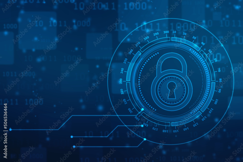 Digital Padlock on abstract technology background, Technology security concept. Modern safety digital background. Protection system, Cyber Security and safety information, personal data concept Digital Padlock on abstract technology background, Technology security concept. Modern safety digital background. Protection system, Cyber Security and safety information, personal data concept