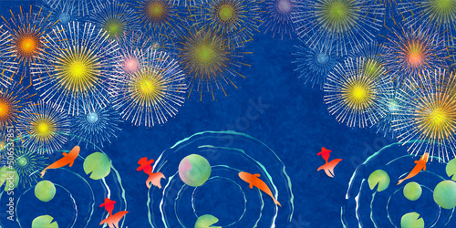 花火　金魚　夏　背景