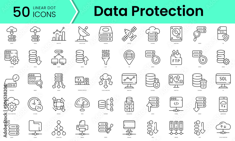Set of database and servers icons. Line art style icons bundle. vector illustration