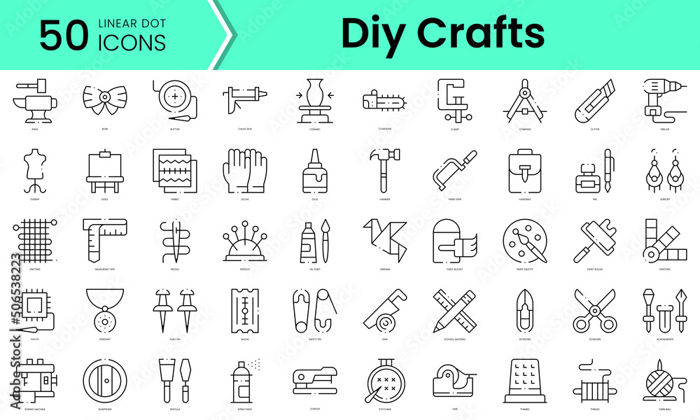 Set of diy crafts icons. Line art style icons bundle. vector illustration