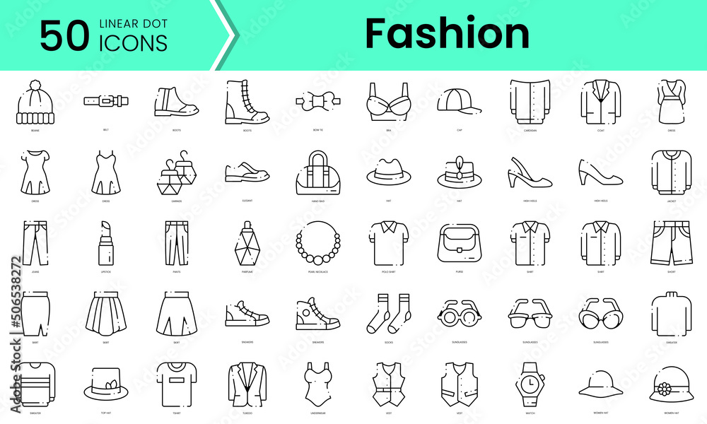 Set of fashion icons. Line art style icons bundle. vector illustration