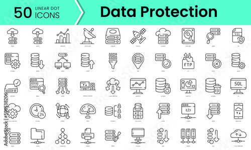 Set of database and servers icons. Line art style icons bundle. vector illustration