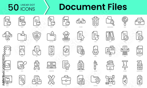 Set of document files icons. Line art style icons bundle. vector illustration
