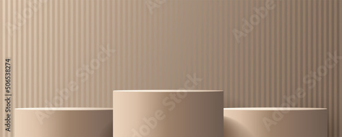 Product podium mockup with abstract background on beige and white background,vector 3d illustration