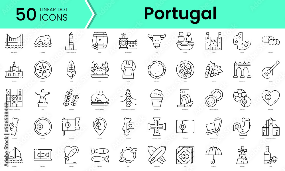 Set of portugal icons. Line art style icons bundle. vector illustration