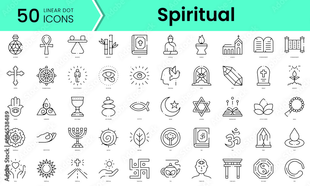 Set of spiritual icons. Line art style icons bundle. vector illustration