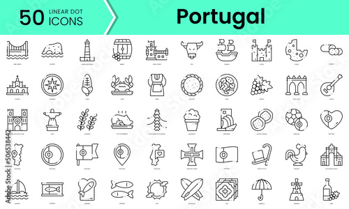 Set of portugal icons. Line art style icons bundle. vector illustration