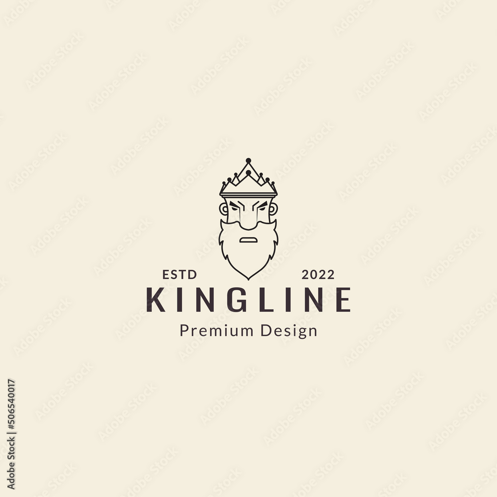king logo with crown with hipster line style design vector icon illustration