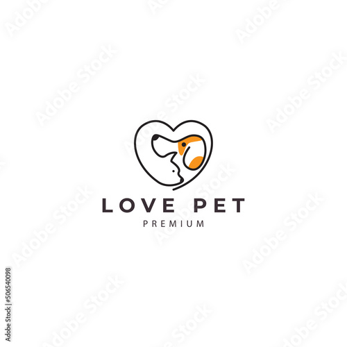 isolated pet with love  cat and dog logo design vector icon illustration