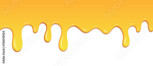 Seamless pattern of melted honey dripping. Dessert background with melted honey. Banner seamless pattern. Vector illustration