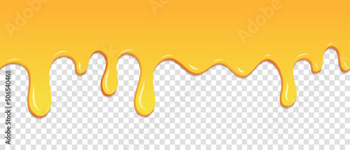 Seamless pattern of melted honey dripping. Dessert background with melted honey. Banner seamless pattern. Vector illustration