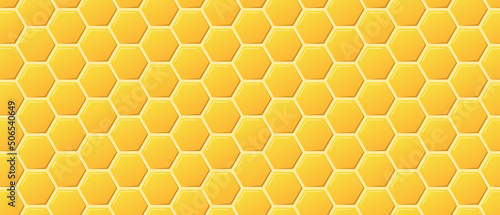 Golden honeyed comb grid texture and geometric hive hexagonal honeycombs. Gold honey hexagonal cells seamless texture. Honeycombs bright background. Vector illustration
