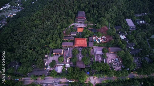 aerial view of old architecture in jingci temple near the west lake
 photo