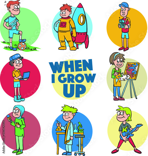 When I grow up, kids dreams future goals vector illustration 