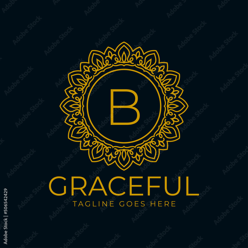 letter B flower graceful circle decoration monogram vector logo design letter B flower graceful circle decoration monogram vector logo design