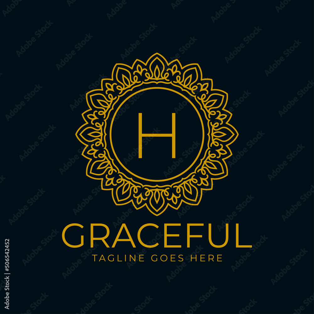 Fototapeta premium letter H flower graceful circle decoration monogram vector logo design