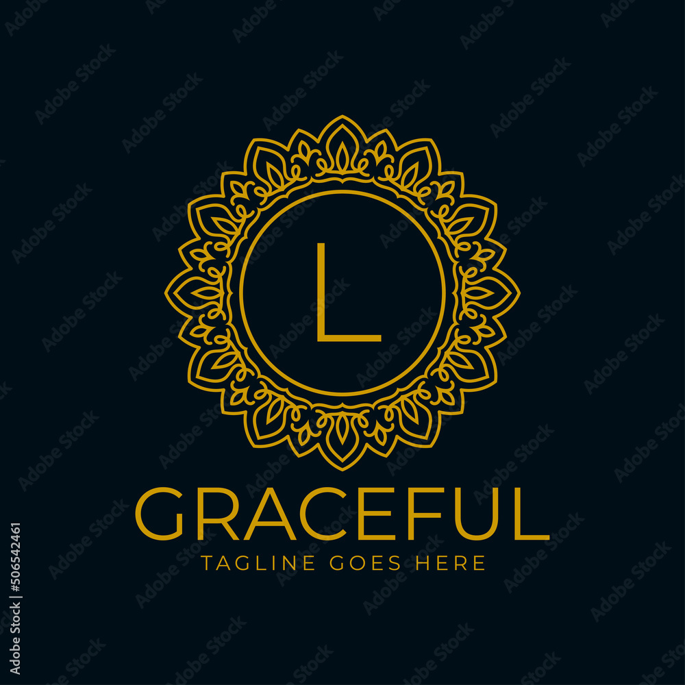 Fototapeta premium letter L flower graceful circle decoration monogram vector logo design