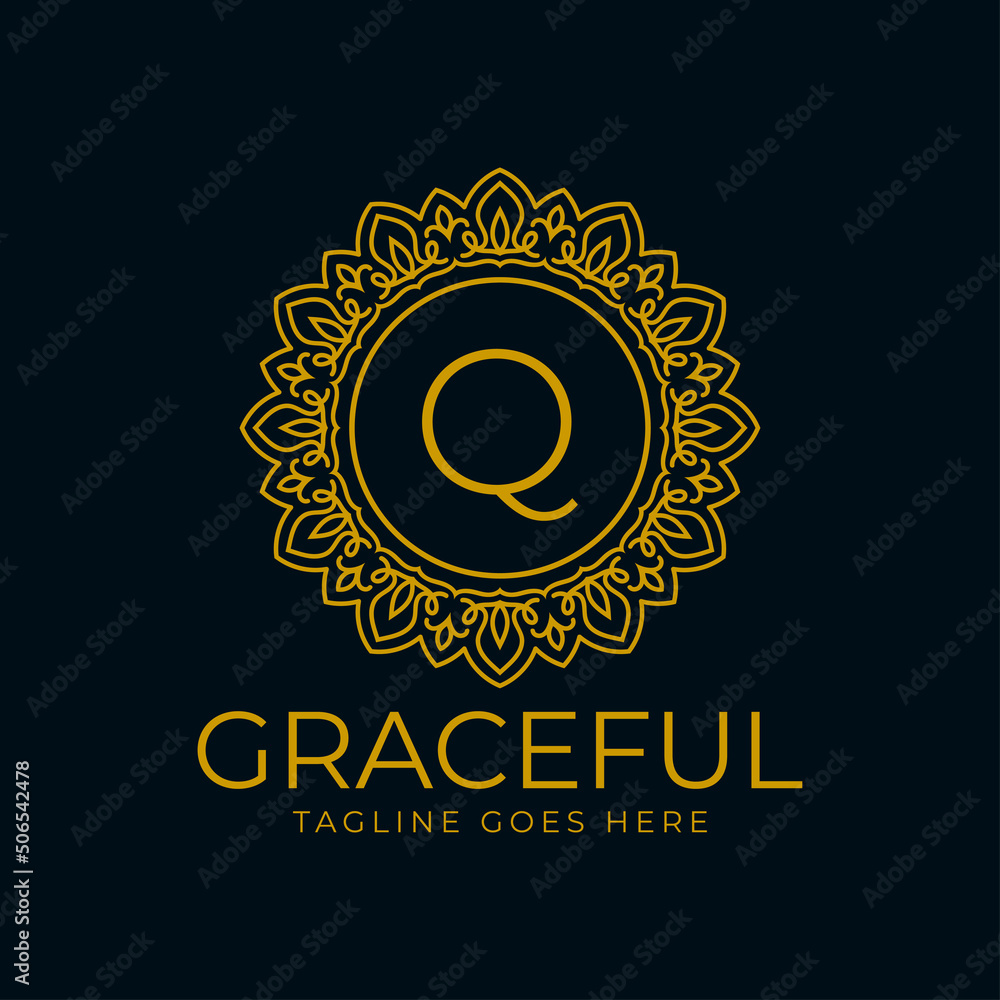 Fototapeta premium letter Q flower graceful circle decoration monogram vector logo design
