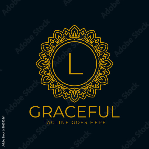 letter L flower graceful circle decoration monogram vector logo design