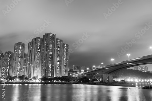 High rise residential building and bridge in Hong Kong city
