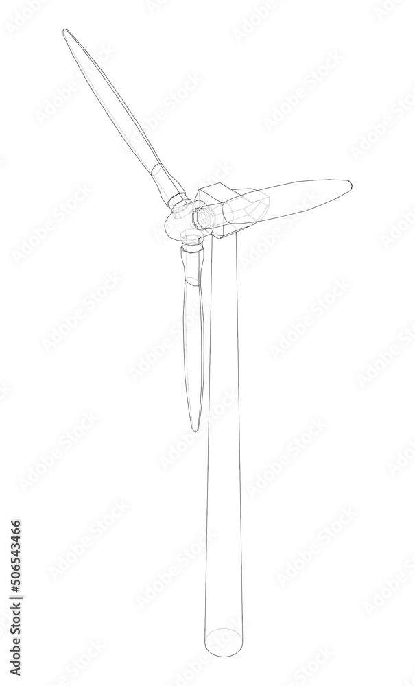 Wind turbine. Vector rendering of 3d