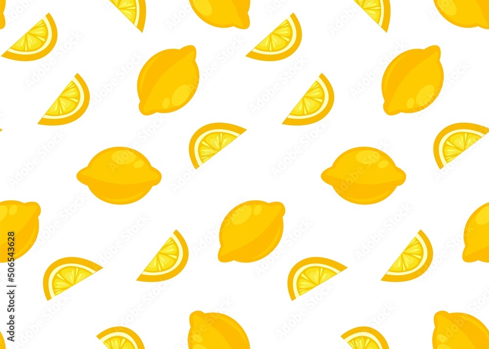 Lemons whole and sliced pieces, seamless pattern Lemons whole and sliced pieces, seamless pattern