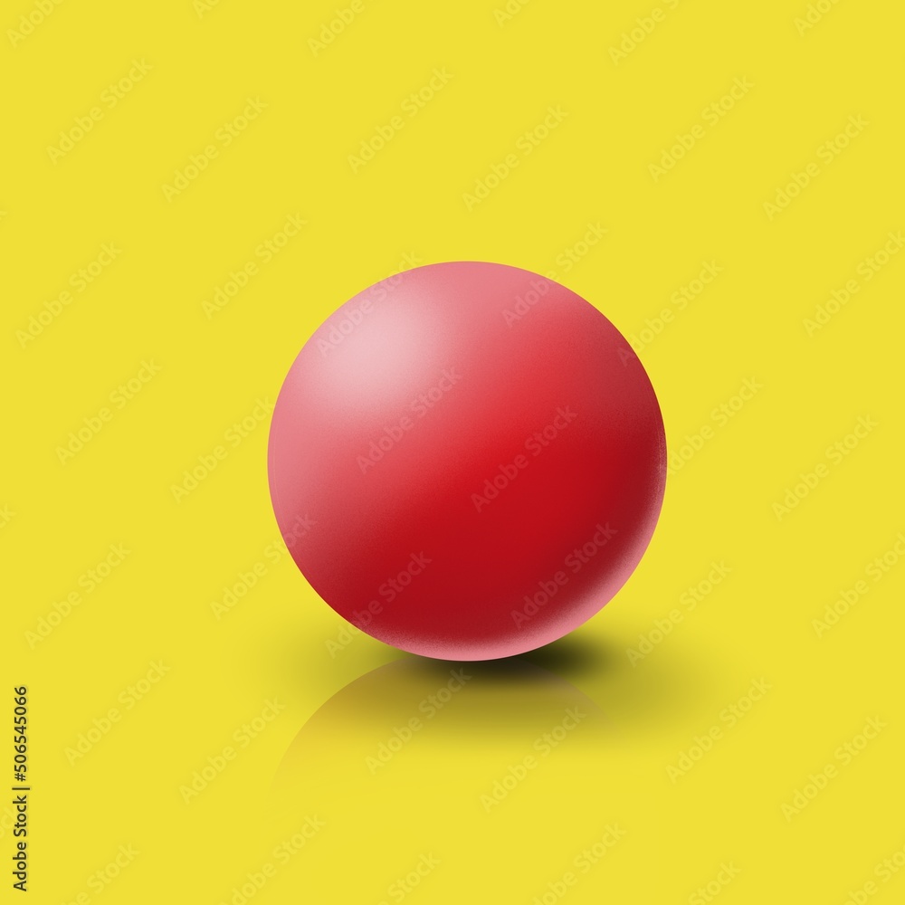 red ball on yellow background, hand painted with shadow effect red ball on yellow background, hand painted with shadow effect