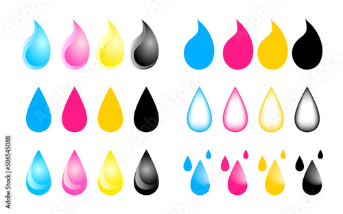 CMYK ink set. Shape of ink drops. for label  printing icon CMYK palette  shopping icon and all prints.