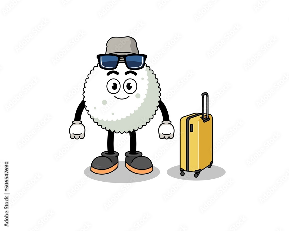 rice ball mascot doing vacation