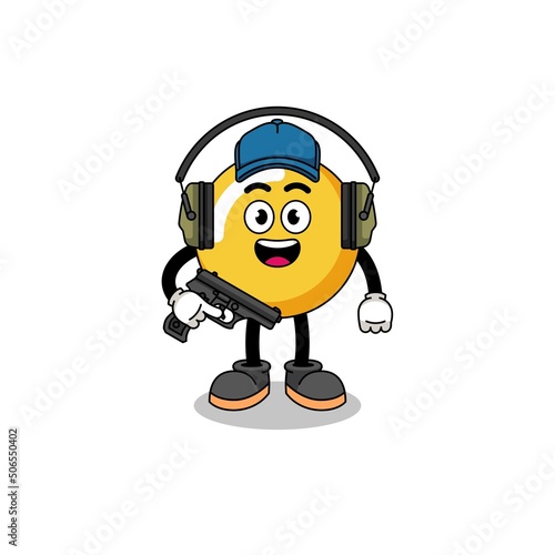 Character mascot of egg yolk doing shooting range